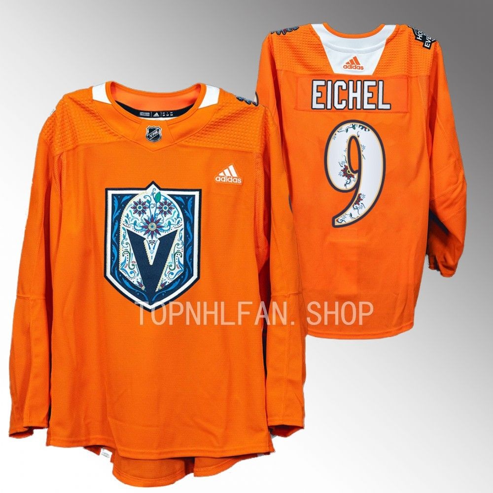Hispanic Heritage Night Vegas Golden Knights Jack Eichel 2022 Orange Warmups Jersey men's