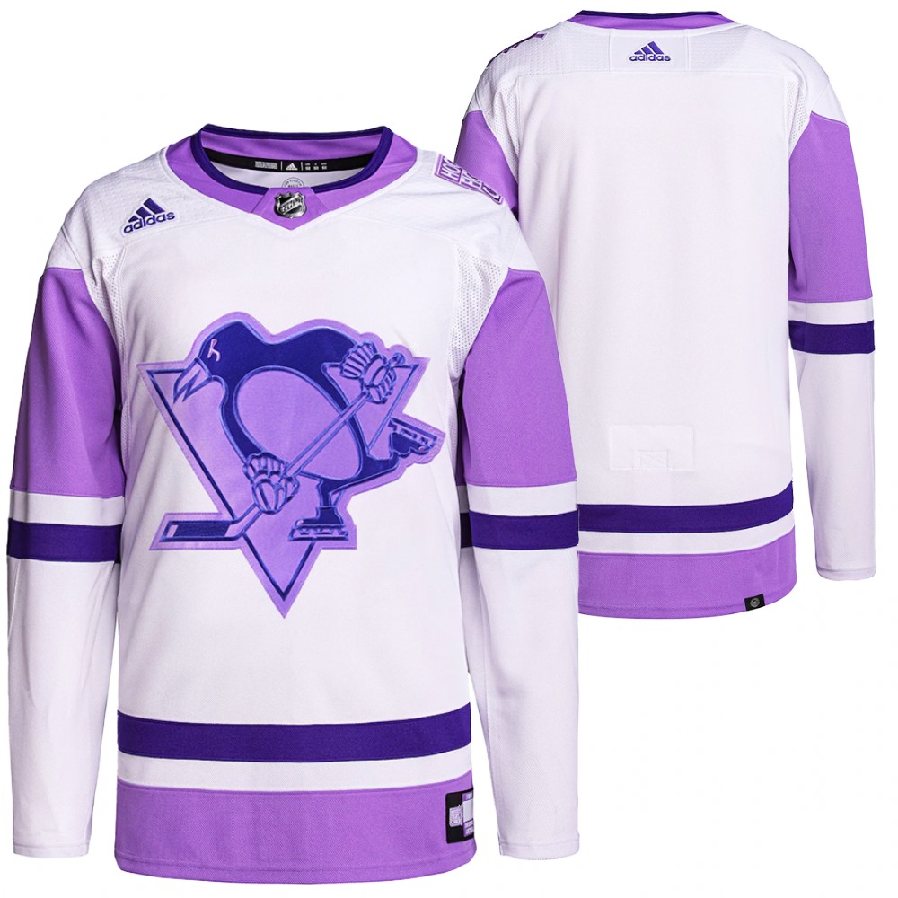 Hockey Fights Cancer Pittsburgh Penguins White Purple Jersey Primegreen Authentic