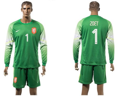 Holland #1 Zoet Goalkeeper Green Long Sleeves Soccer Country Jersey