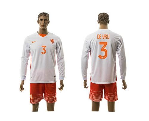 Holland #3 De Vrij Away Long Sleeves Soccer Country Jersey