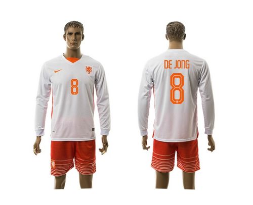Holland #8 De Jong Away Long Sleeves Soccer Country Jersey
