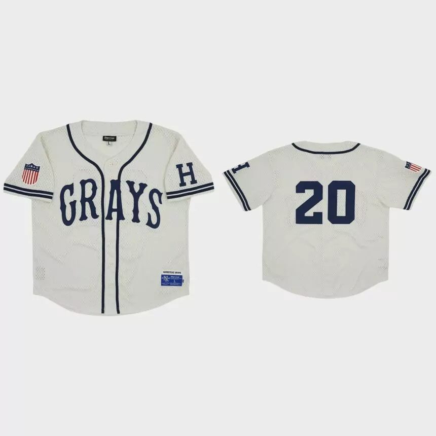 Homestead Grays #20 Rings & Crwns Mesh Replica Jersey – Cream.jpg