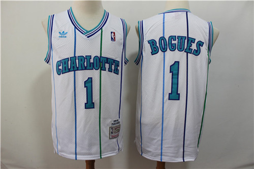 Hornets 1 Muggsy Bogues White 1992-93 Hardwood Classics Jersey