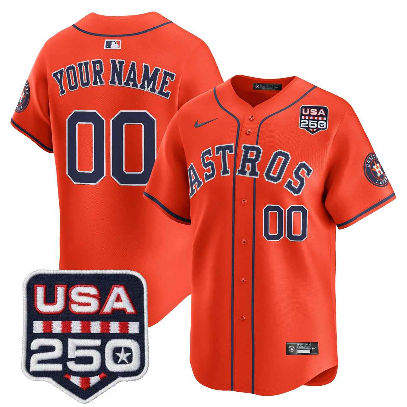 Houston Astros 250America Patch Vapor Premier Limited Custom Jersey ORANGE