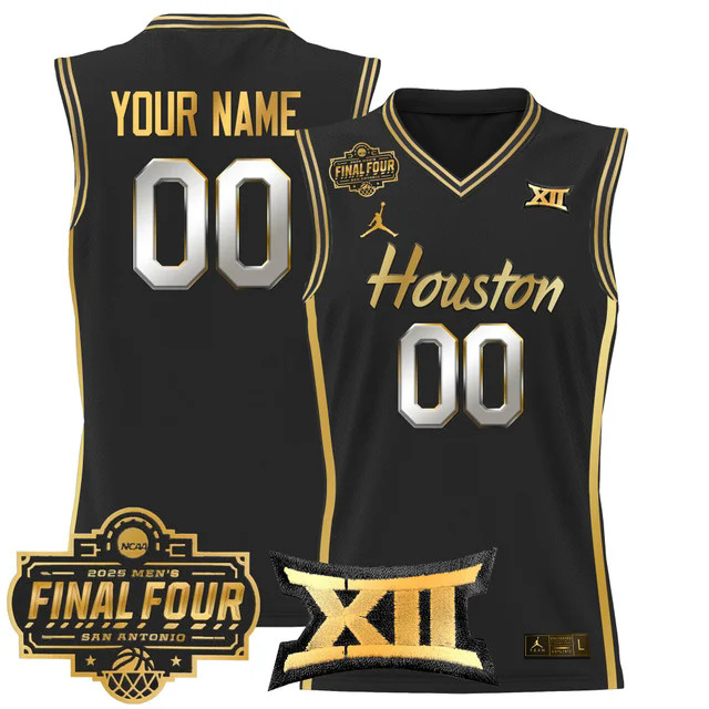 Houston Cougars 2025 Final Four Patch Basketball Custom Jersey BLACKGOLD.webp