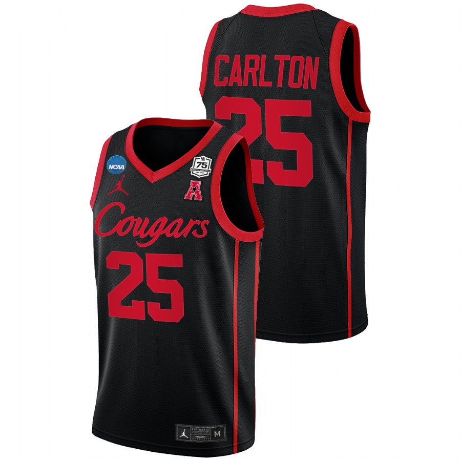 Houston Cougars Josh Carlton 2022 NCAA March Madness Black 75th Basketball Jersey Men