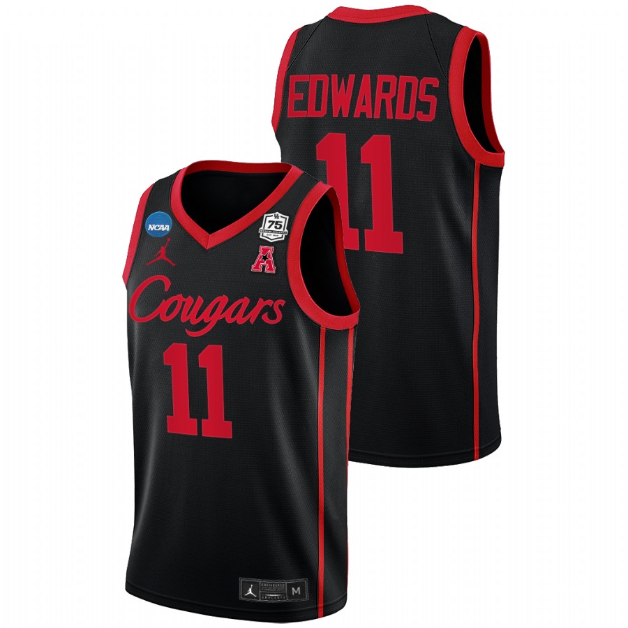 Houston Cougars Kyler Edwards 2022 NCAA March Madness Black 75th Basketball Jersey Men