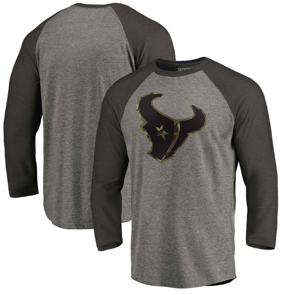 Houston Texans NFL Pro Line By Fanatics Branded Black Gray Tri Blend 34-Sleeve T-Shirt