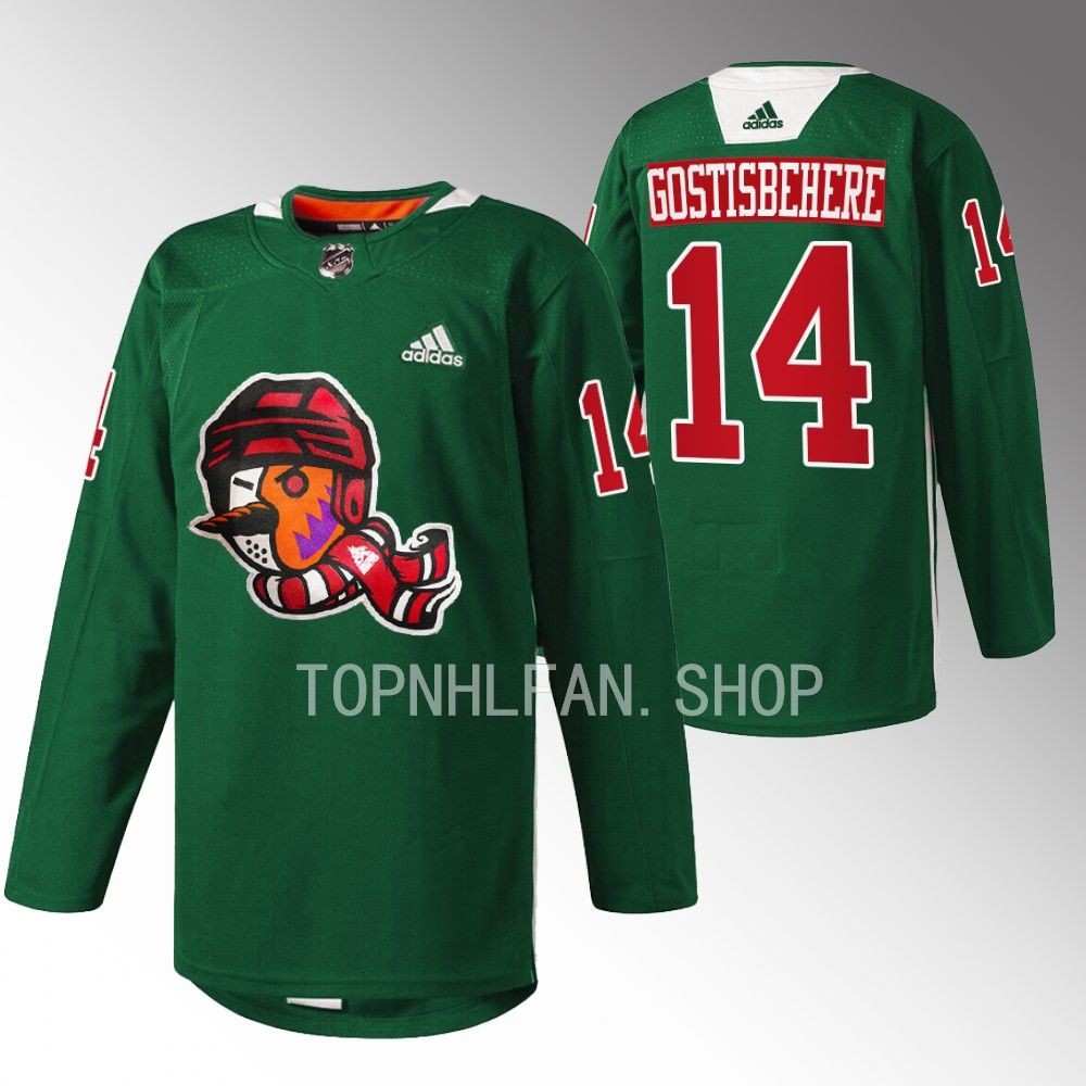 Howliday Arizona Coyotes Shayne Gostisbehere 2022 Green Warmup Jersey men's
