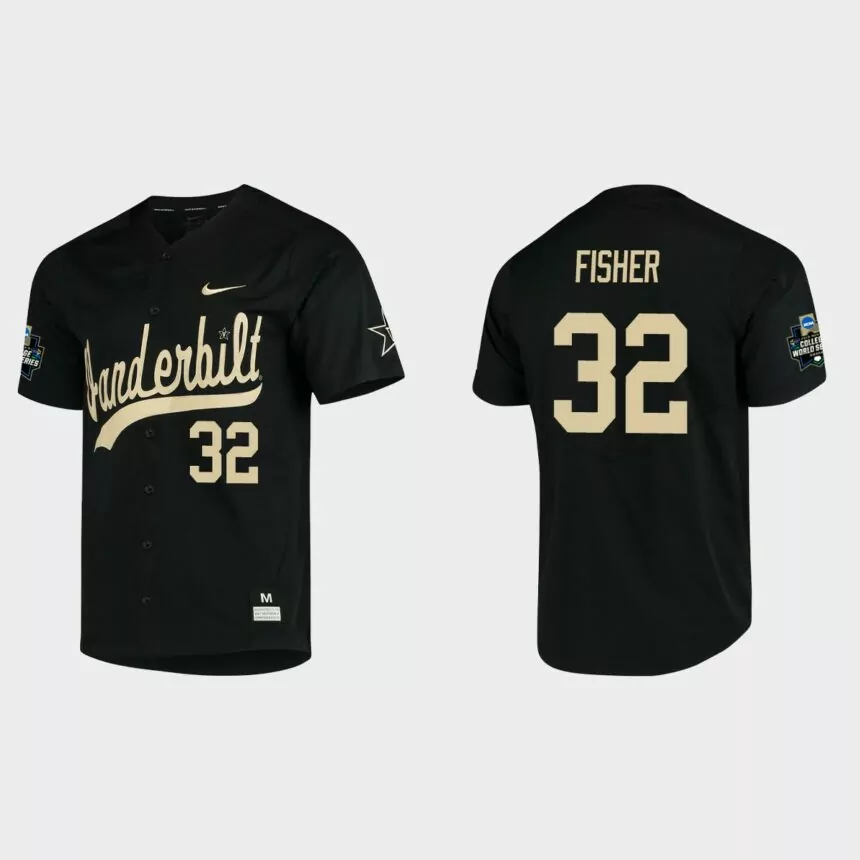 Hugh Fisher Vanderbilt Commodores College World Series Baseball Jersey – Black