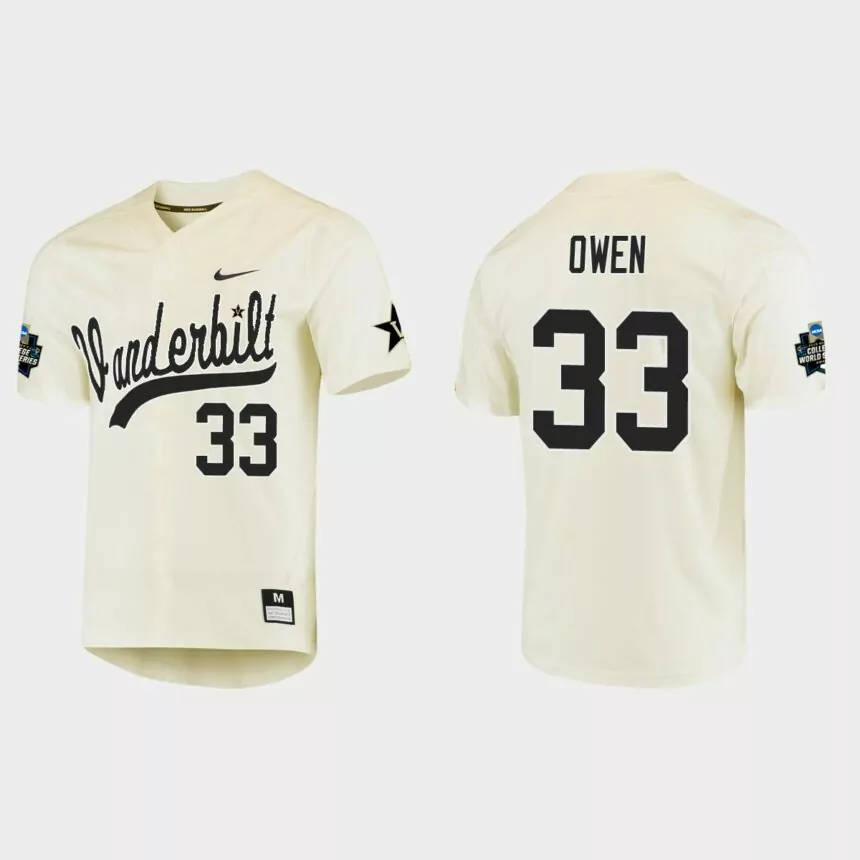Hunter Owen Vanderbilt Commodores College World Series Baseball Jersey – Cream