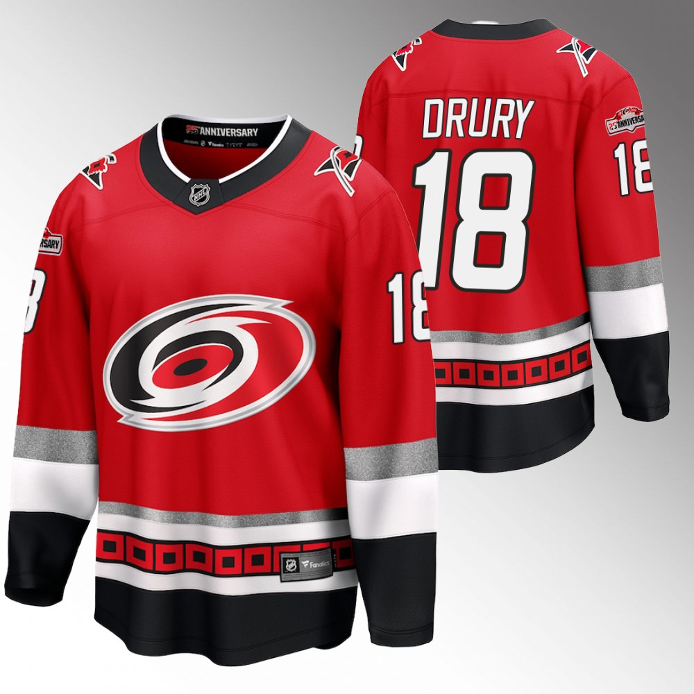 Hurricanes #18 Jack Drury Red 25th Anniversary Jersey