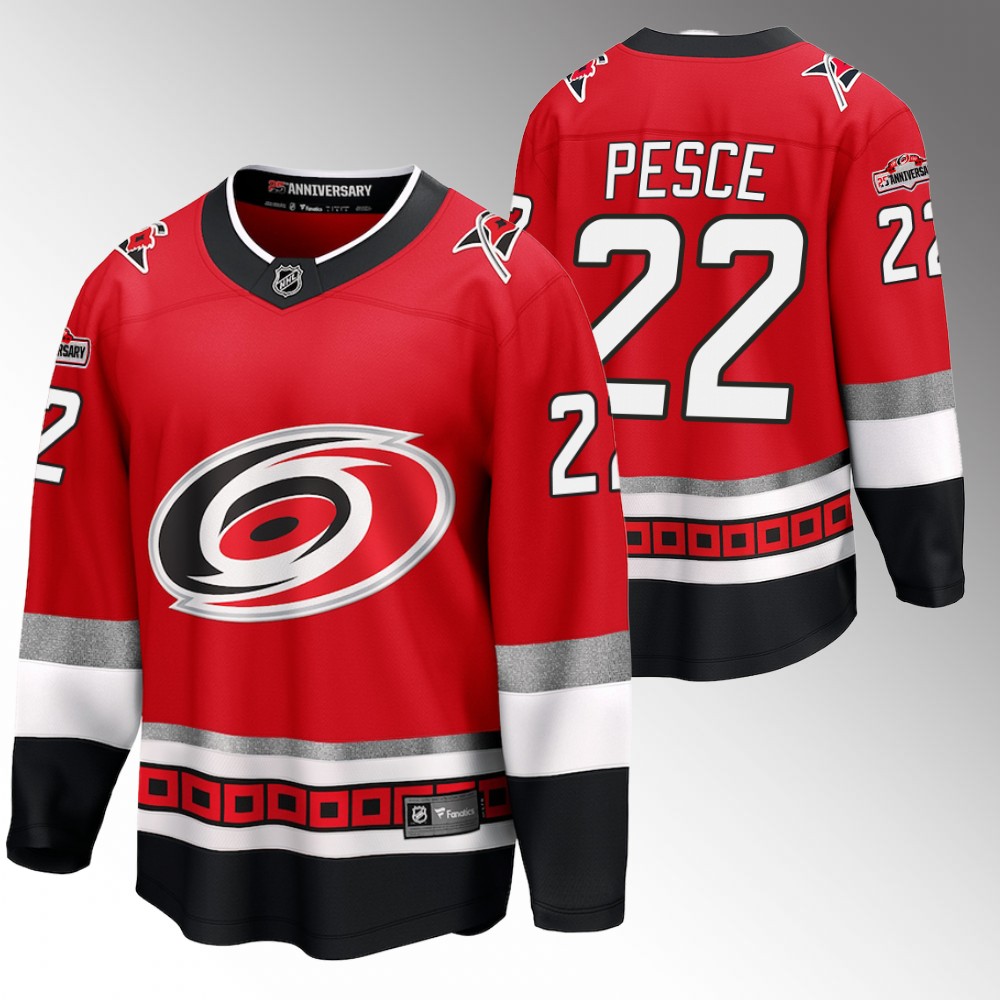 Hurricanes #22 Brett Pesce Red 25th Anniversary Jersey