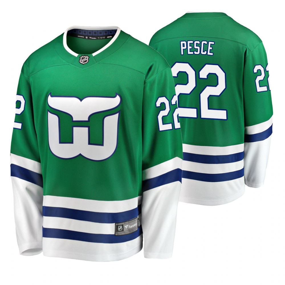 Hurricanes Brett Pesce Green Breakaway Fanatics Branded Whalers Night Jersey