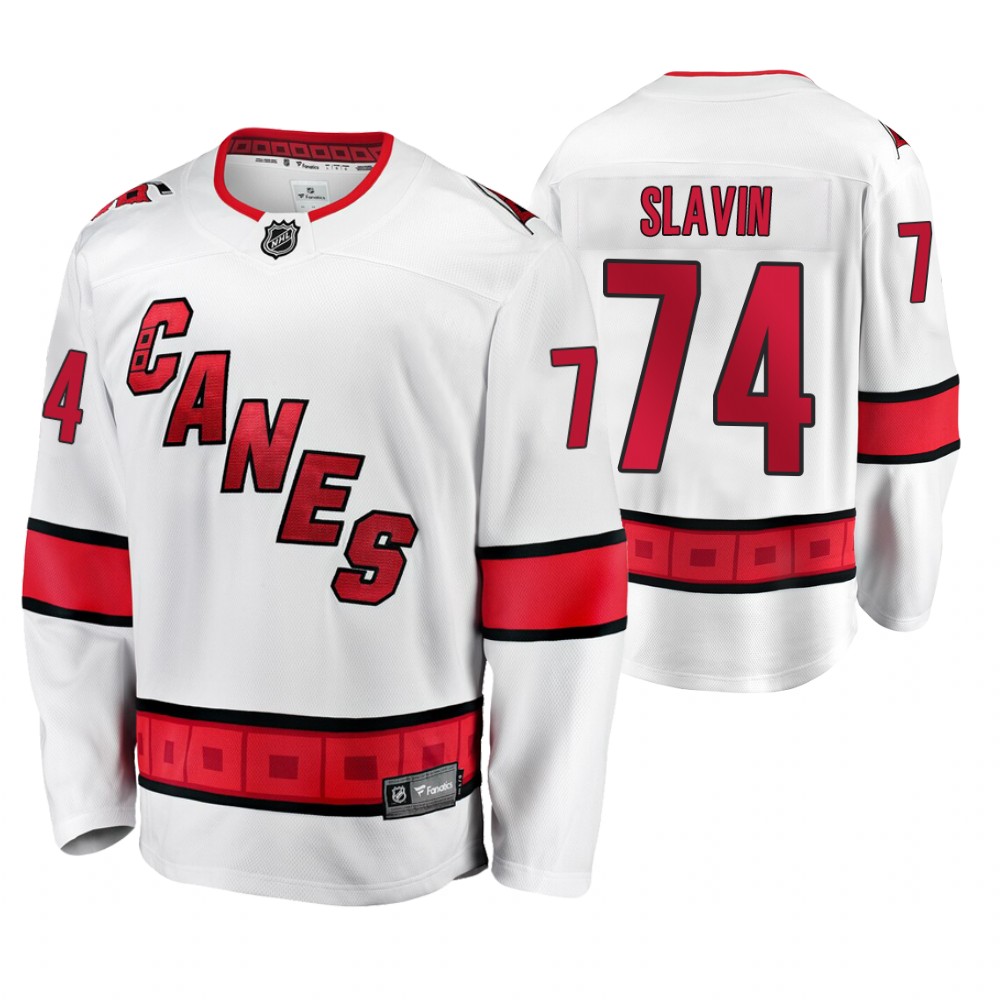 Hurricanes Jaccob Slavin White Away Premier Breakaway Men's Jersey