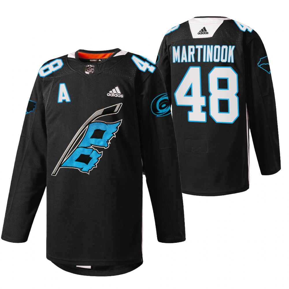 Hurricanes Jordan Martinook 2022 Panthers Night Black Warm-up sweater Jersey