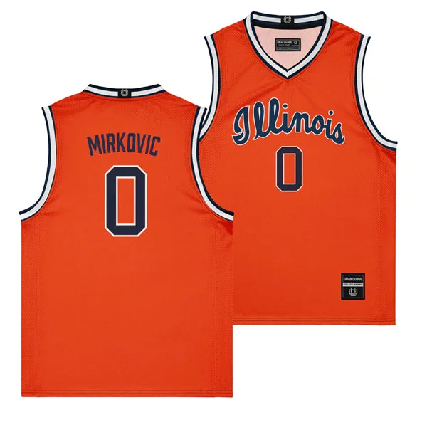 Illinois Fighting Illini #0 David Mirkovic Nike 2026 Orange Navy Illinois Basketball Game Jersey 