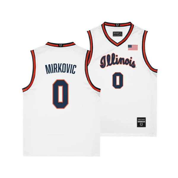 Illinois Fighting Illini #0 David Mirkovic Nike White Navy Illinois Basketball Game Jersey 