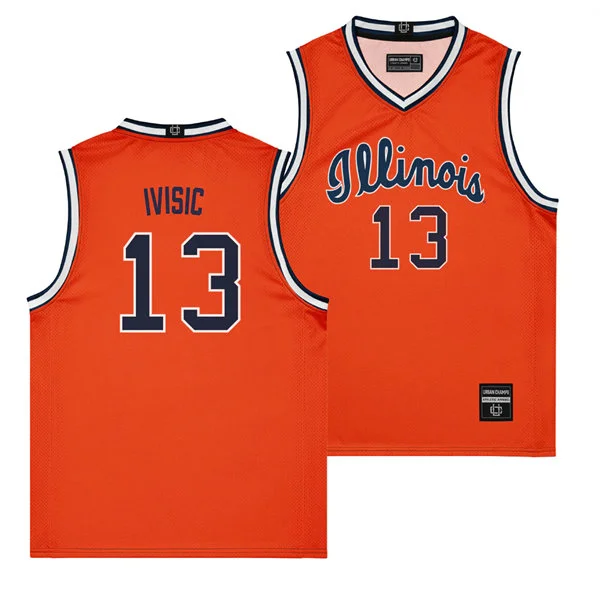 Illinois Fighting Illini #13 Tomislav Ivisic Nike 2026 Orange Navy Illinois Basketball Game Jersey 