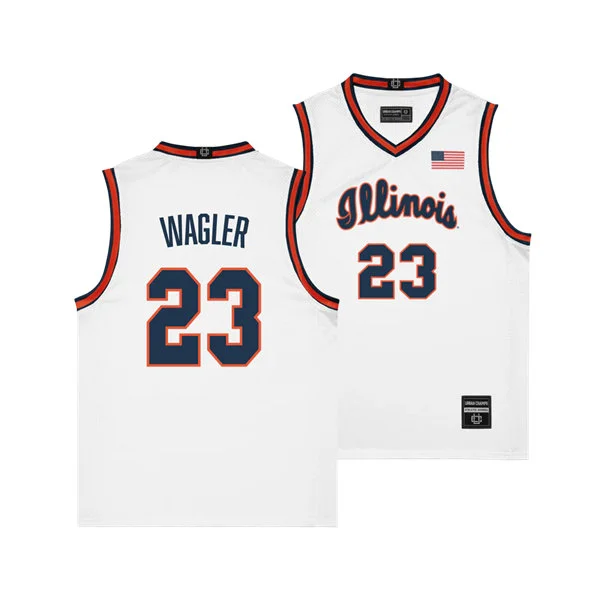 Illinois Fighting Illini #23 Keaton Wagler Nike White Navy Illinois Basketball Game Jersey 