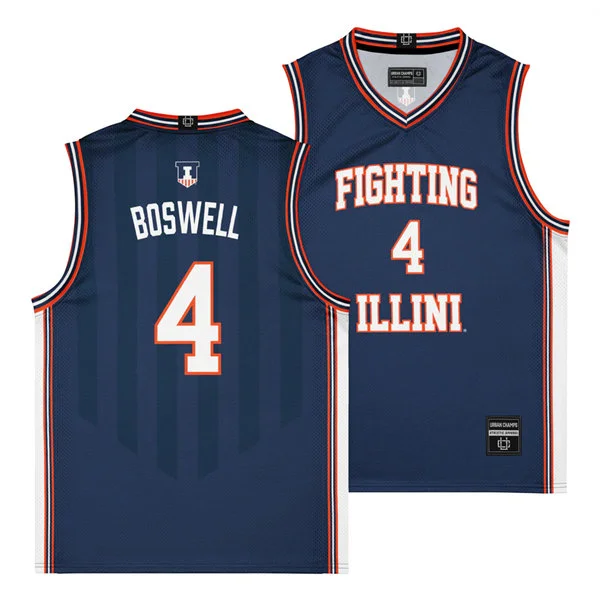 Illinois Fighting Illini #4 Kylan Boswell Nike Navy Basketball Retro Jersey 