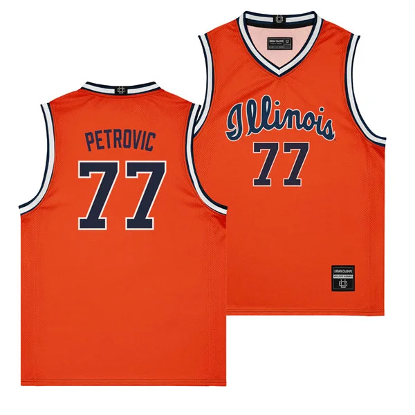 Illinois Fighting Illini #77 Mihailo Petrovic Nike 2026 Orange Navy Illinois Basketball Game Jersey 