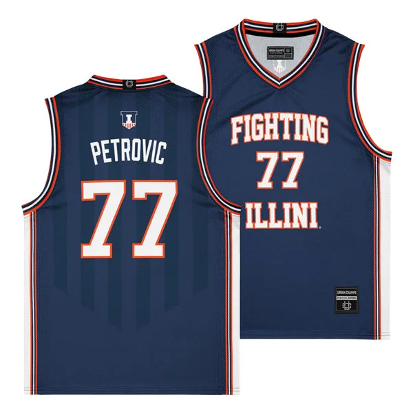 Illinois Fighting Illini #77 Mihailo Petrovic Nike Navy Basketball Retro Jersey 
