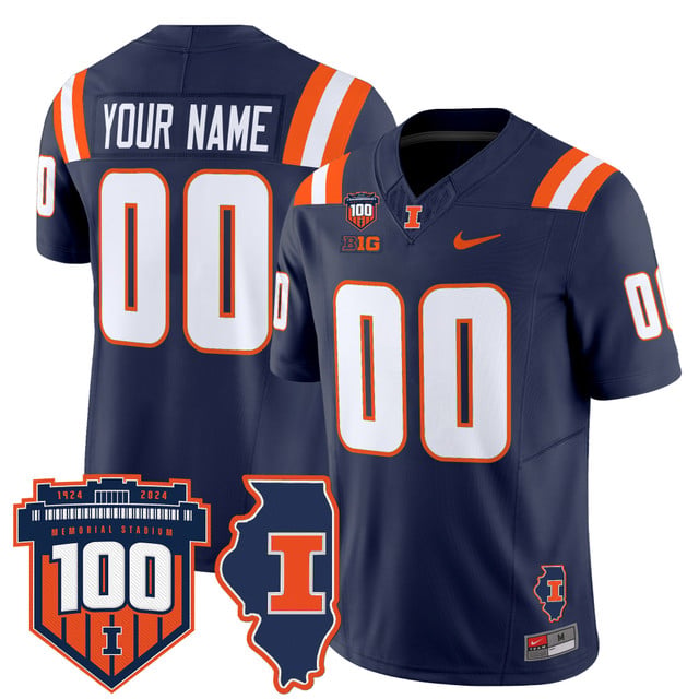 Illinois Fighting Illini 100th Memorial Stadium Patch Vapor Limited Custom Jersey navy