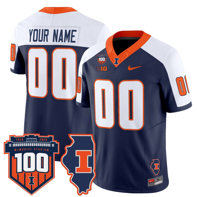 Illinois Fighting Illini 100th Memorial Stadium Patch Vapor Limited Custom Jersey navy white