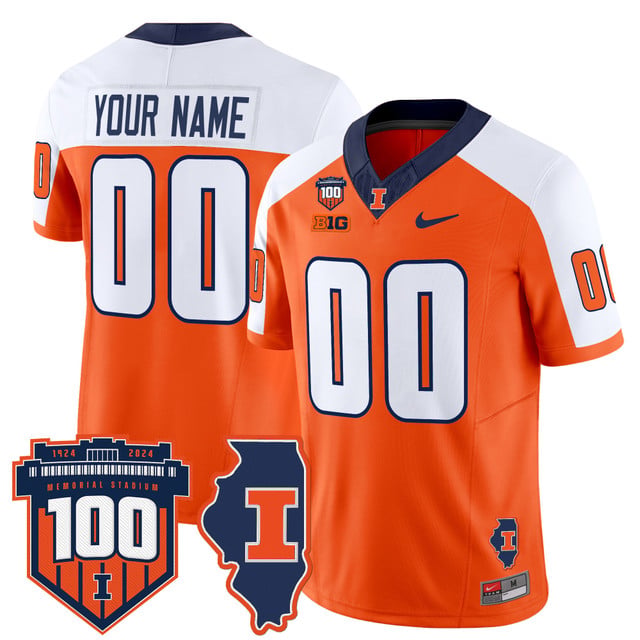 Illinois Fighting Illini 100th Memorial Stadium Patch Vapor Limited Custom Jersey orange white