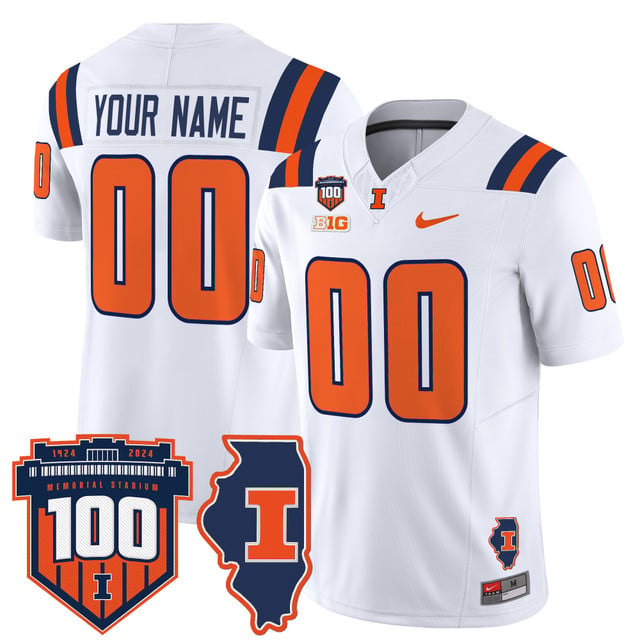 Illinois Fighting Illini 100th Memorial Stadium Patch Vapor Limited Custom Jersey white