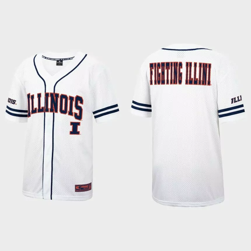 Illinois Fighting Illini Free Spirited Baseball Jersey – White Navy