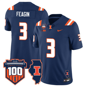 Illinois Football Throwback Jersey - All Stitched  NAVY KADEN FEAGIN-3