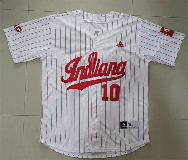Indiana Hoosiers #10 Kyle Schwarber 2022 White Pinstripe Button College Baseball Game Jersey 