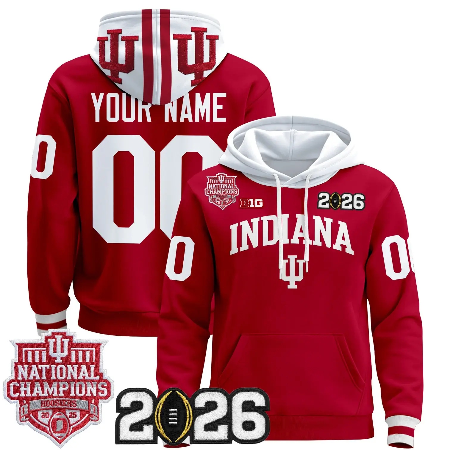 Indiana Hoosiers 2025 National Champions & 2026 CFP Final Patch Premium Custom Pullover Hoodie