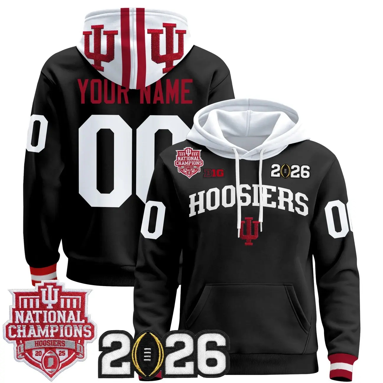Indiana Hoosiers 2025 National Champions & 2026 CFP Final Patch Premium Custom Pullover Hoodie BLACK