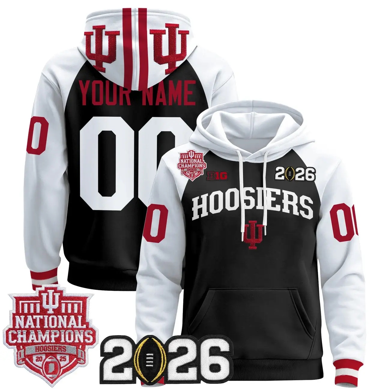 Indiana Hoosiers 2025 National Champions & 2026 CFP Final Patch Premium Custom Pullover Hoodie BLACK ALTERNATE