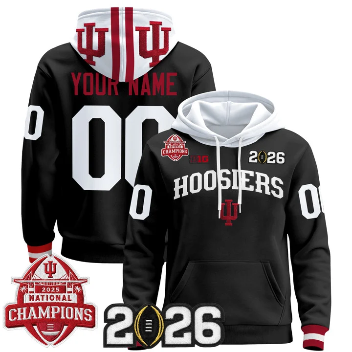 Indiana Hoosiers 2025 National Champions & 2026 CFP Final Patch Premium Custom Pullover Hoodie V2 BLACK