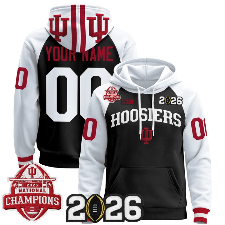 Indiana Hoosiers 2025 National Champions & 2026 CFP Final Patch Premium Custom Pullover Hoodie V2 BLACK ALTERNATE
