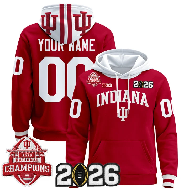 Indiana Hoosiers 2025 National Champions & 2026 CFP Final Patch Premium Custom Pullover Hoodie V2 CRIMSON