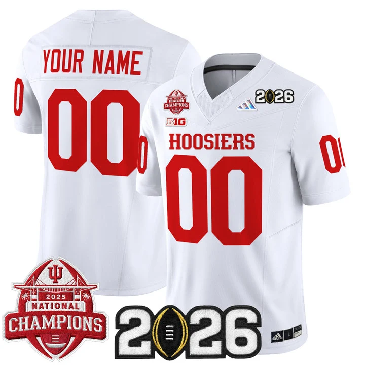 Indiana Hoosiers 2025 National Champions & 2026 CFP Final Patch Vapor Limited Custom Jersey V2 WHITE