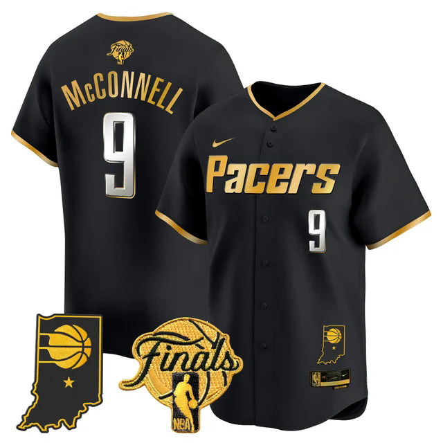 Indiana Pacers 2025 Finals Vapor Baseball Jersey BLACK #9 T.J. MCCONNELL.webp