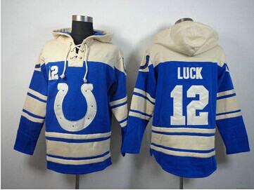 Indianapolis Colts #12 Andrew Luck Blue Sawyer Hooded Sweatshirt Stitched Jersey