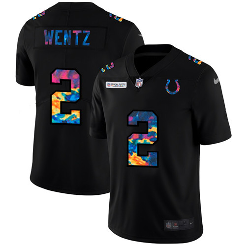 Indianapolis Colts #2 Carson Wentz Men's Nike Multi-Color Black 2020 NFL Crucial Catch Vapor Untouchable Limited Jersey