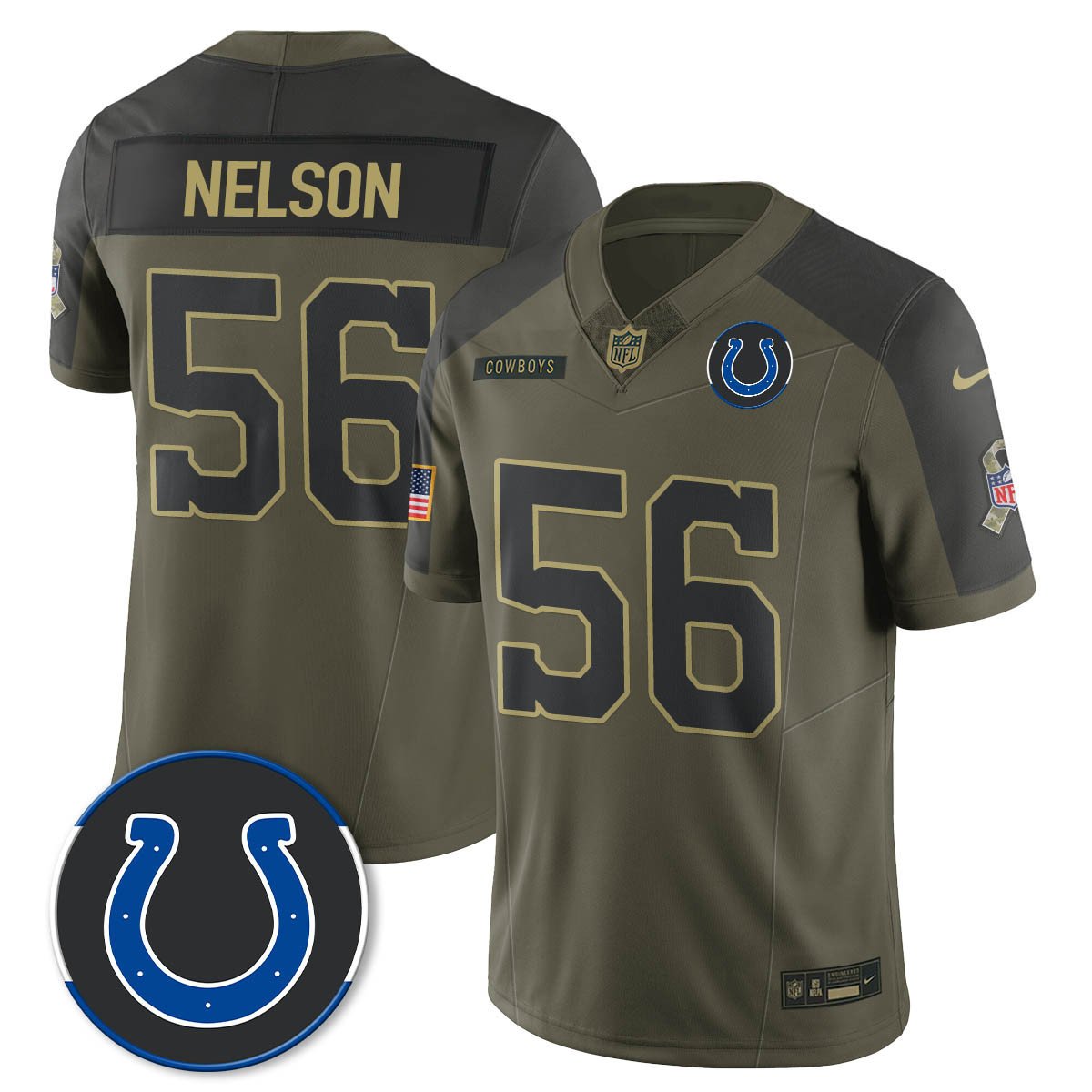 Indianapolis Colts 2025 Salute to Service Limited Jersey olive #56 Quenton Nelson