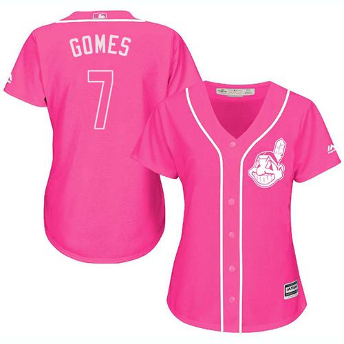 Indians #7 Yan Gomes Pink Fashion Women's Stitched MLB Jersey