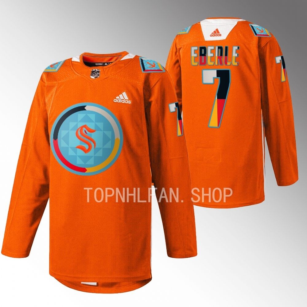Indigenous People Night Seattle Kraken Jordan Eberle 2022 Orange Warmup Jersey men's