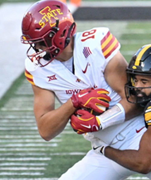 Iowa State Cyclones #18 Benjamin Brahmer 2025 White Red Football Game Jersey 