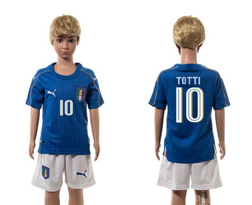 Italy #10 Totti Blue Home Kid Soccer Country Jersey