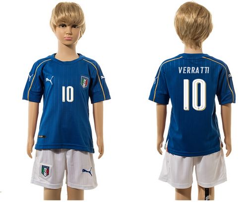 Italy #10 Verratti Blue Home Kid Soccer Country Jersey